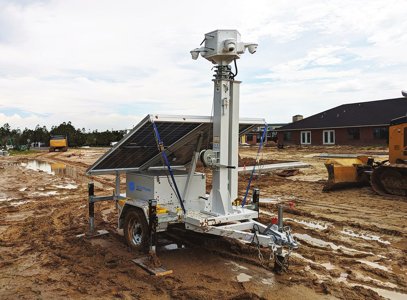 Mobile security tower deployed at a construction site